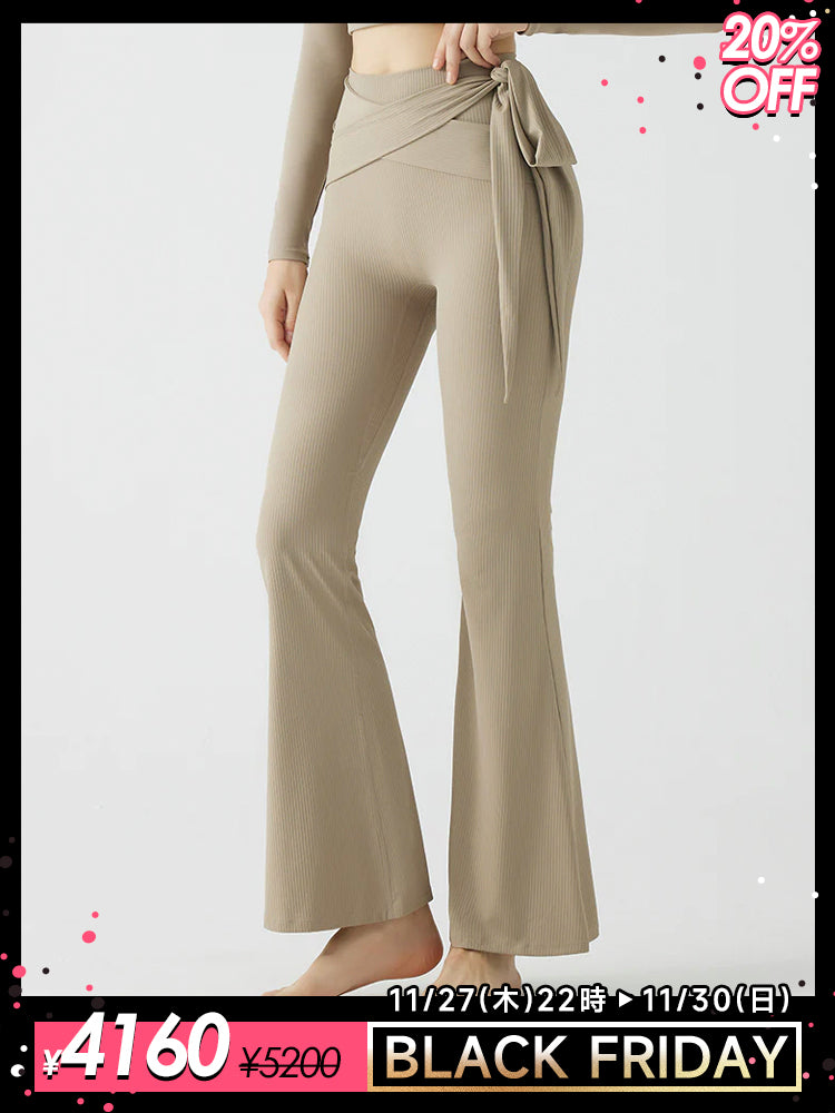 リブ ハイウエスト フレアレギンス