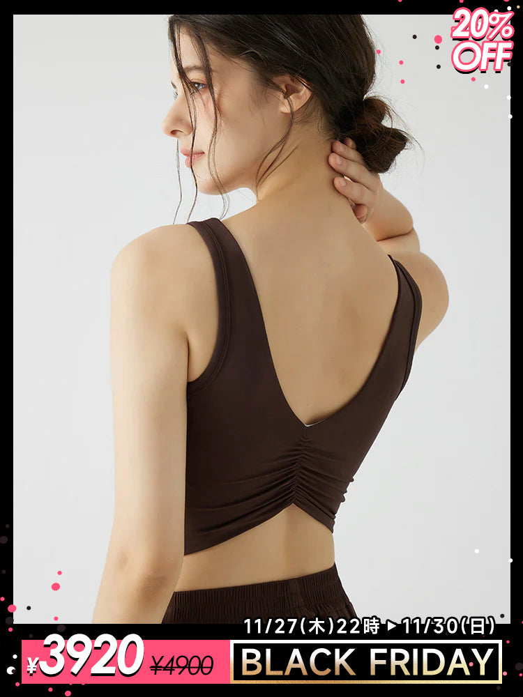 背中見せ Uネック パッド付き ブラトップ