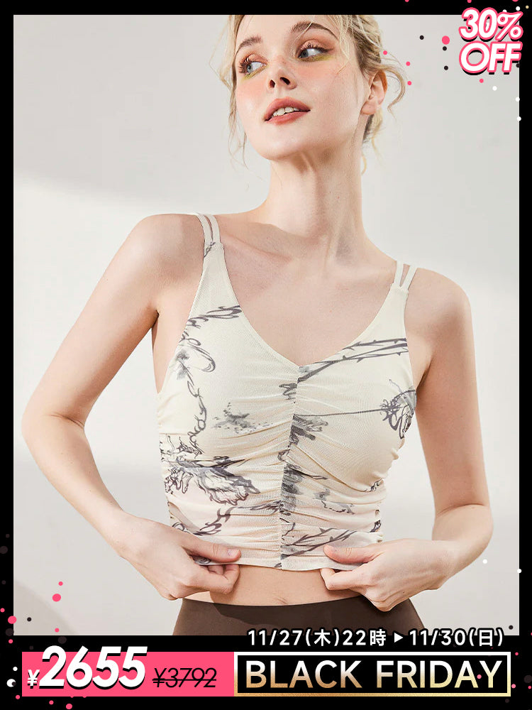 シャーリング入り タイダイ キャミソール パッド付き