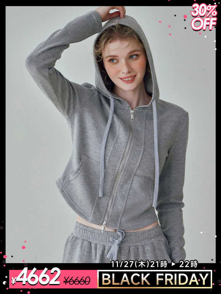 スウェット両開きファスナーパーカ