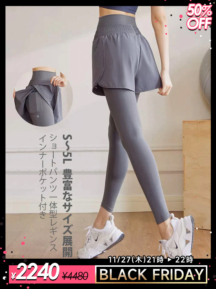 （S～5L）ショートパンツ付き　ハイウェストレギンス 大きいサイズ