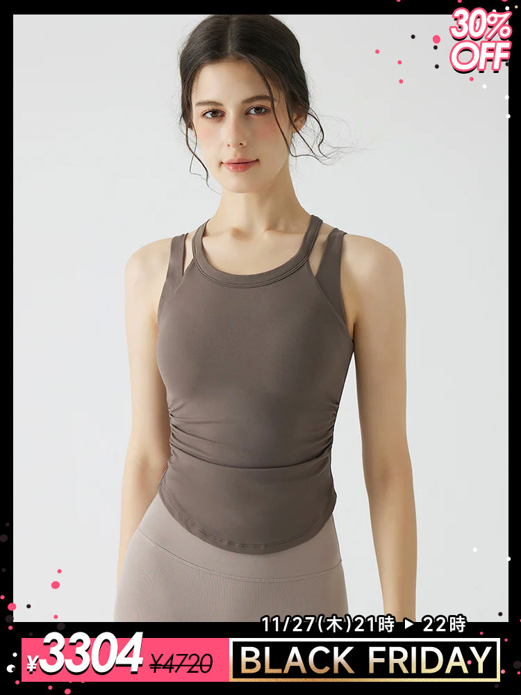 バックスタイル フェイクレイヤード スポーツブラ　