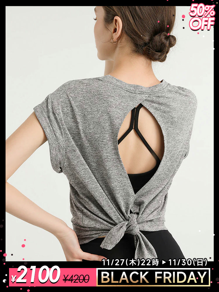 美背   2WAY  オープンバック半袖Tシャツ