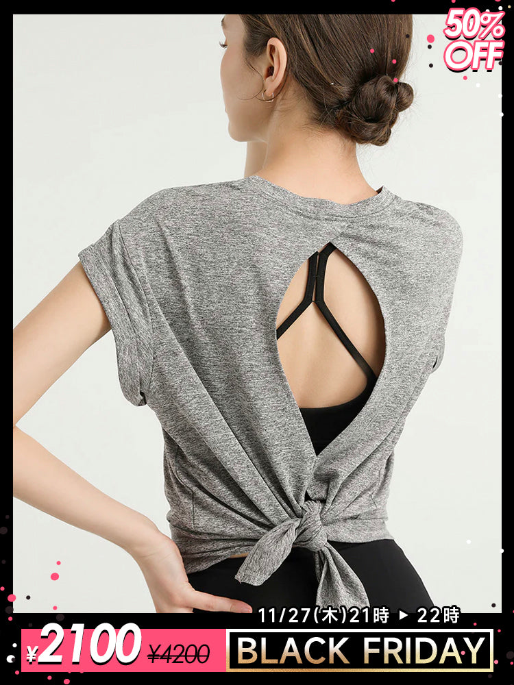 美背   2WAY  オープンバック半袖Tシャツ