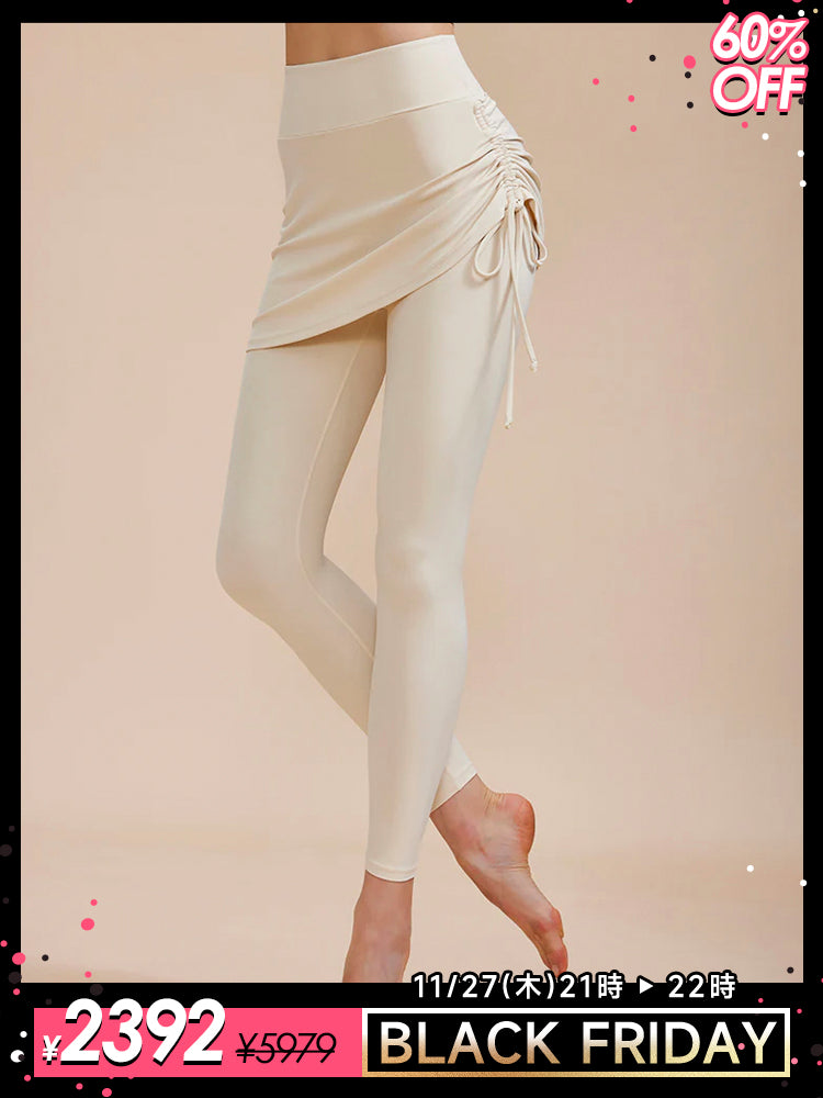 2in1 スカート付きレギンス ドローストリング ハイウエスト レギンス