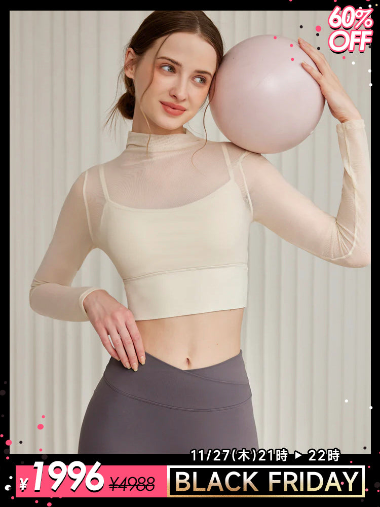 オーガンジー レイヤード パッド付き ロングスリーブ