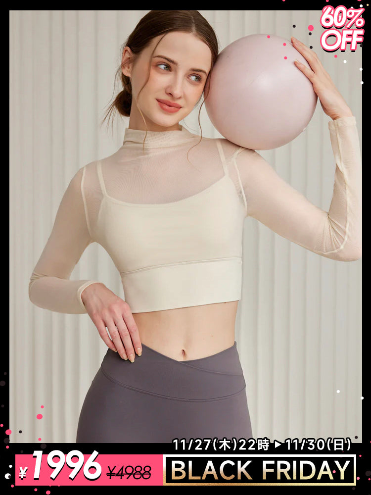 オーガンジー レイヤード パッド付き ロングスリーブ