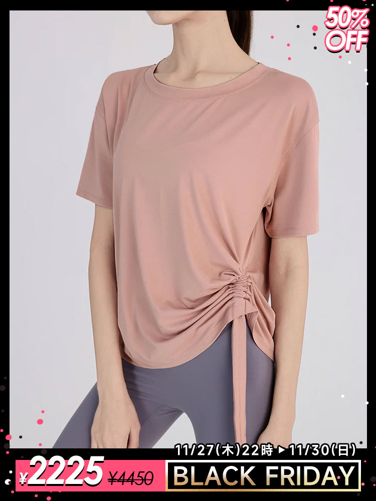 サイドシャーリング入り 半袖Tシャツ 吸湿速乾 ランニングウェア