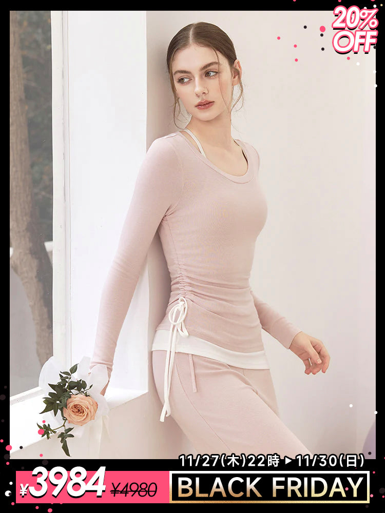 秋冬 配色 アシンメトリーヘム 長袖