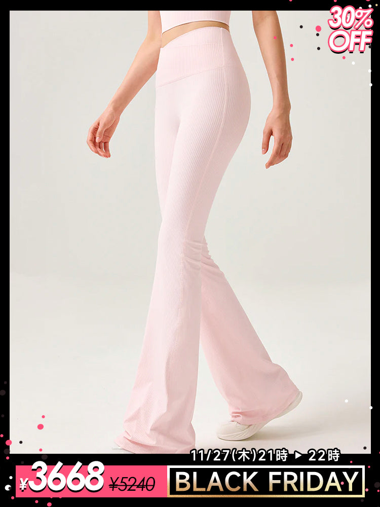 ハイウェスト リブ フレアレギンス