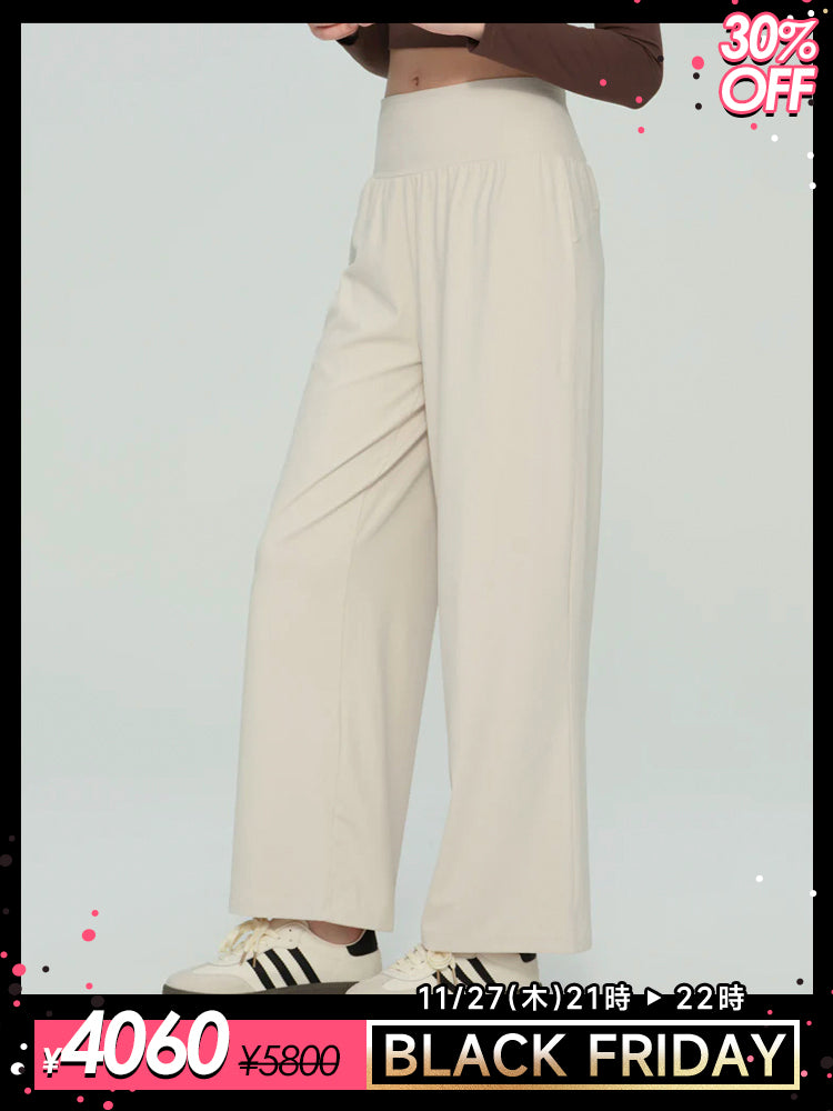 秋冬 裏起毛 ハイウエスト ワイドパンツ ポケット付き