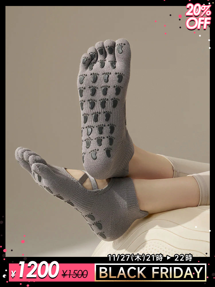 滑り止め付き 5本指ヨガソックス 甲あき 通気