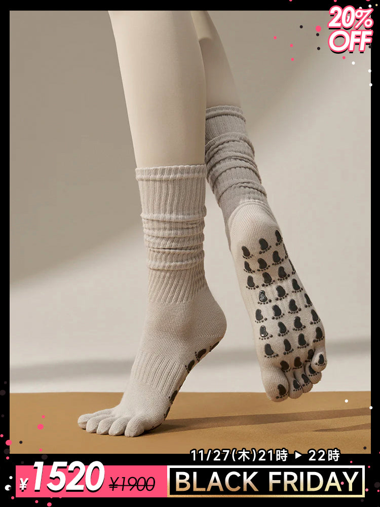 ミドル丈 5本指ヨガソックス 滑り止め付き