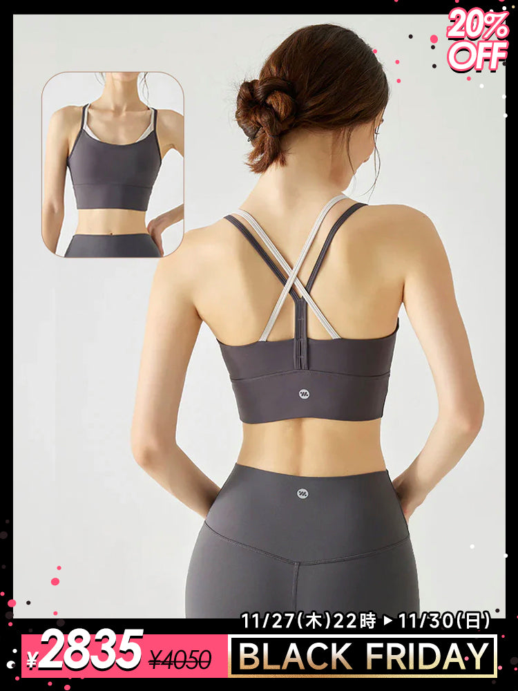 背中見せ 抗菌素材 レイヤード風 配色スポーツブラ