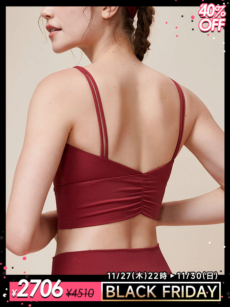 ダブルストラップ スポーツブラ バッグシャーリング入り 美背