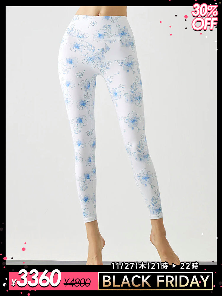 花柄 ハイウェスト シームレス レギンス