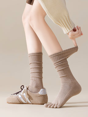 ベーシック 無地 リブ ミドル丈 5本指ソックス