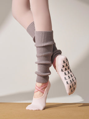厚手 ハイソックス 滑り止める付き ピラティス靴下 レッグウォーマー付きソックス