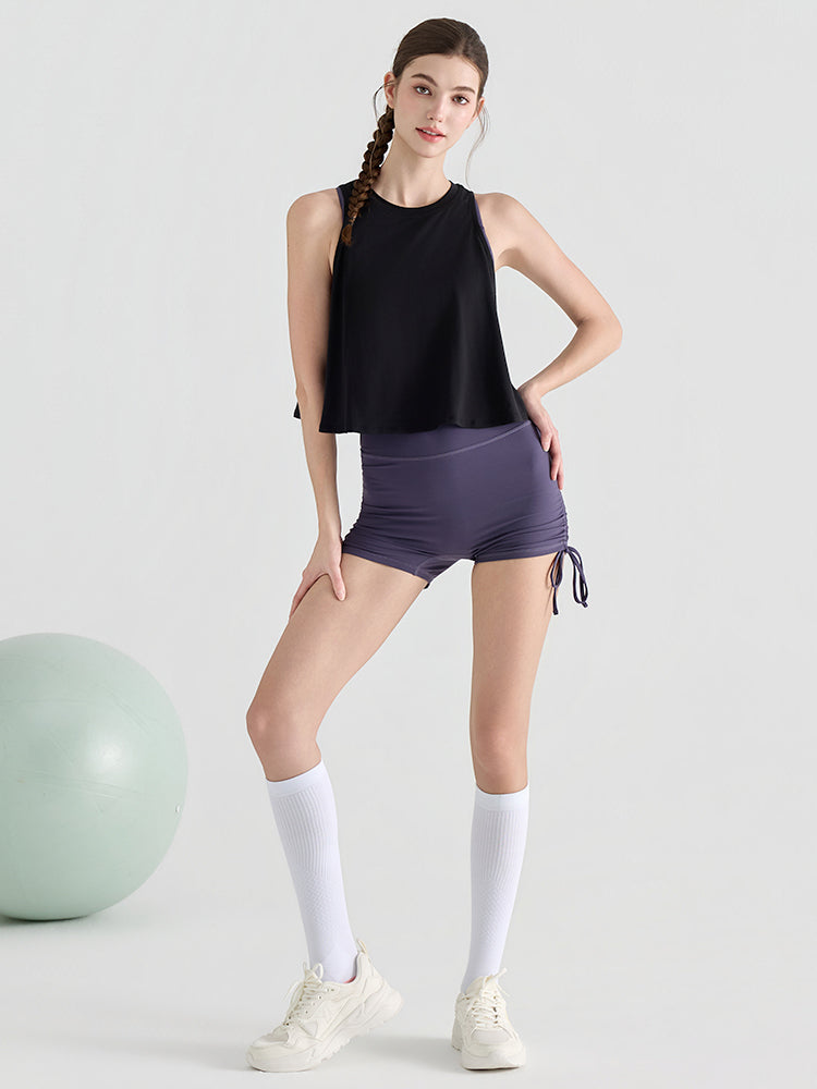 桃尻効果 ギャザー ドローストリング付き ショートパンツ