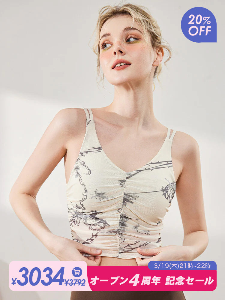 シャーリング入り タイダイ キャミソール パッド付き