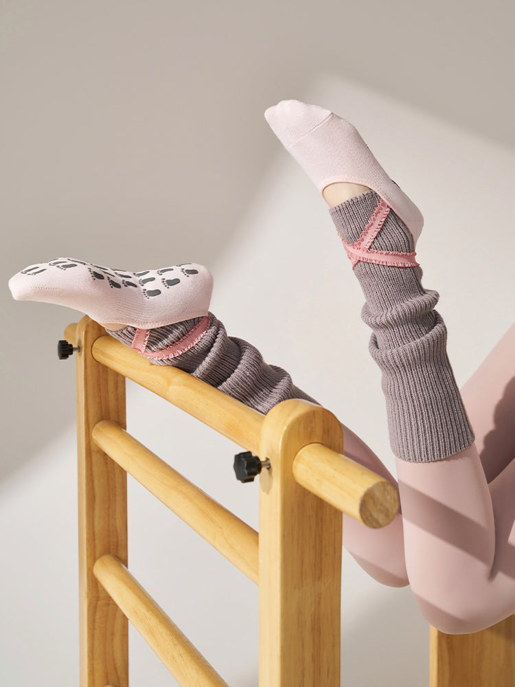 厚手 ハイソックス 滑り止める付き ピラティス靴下 レッグウォーマー付きソックス