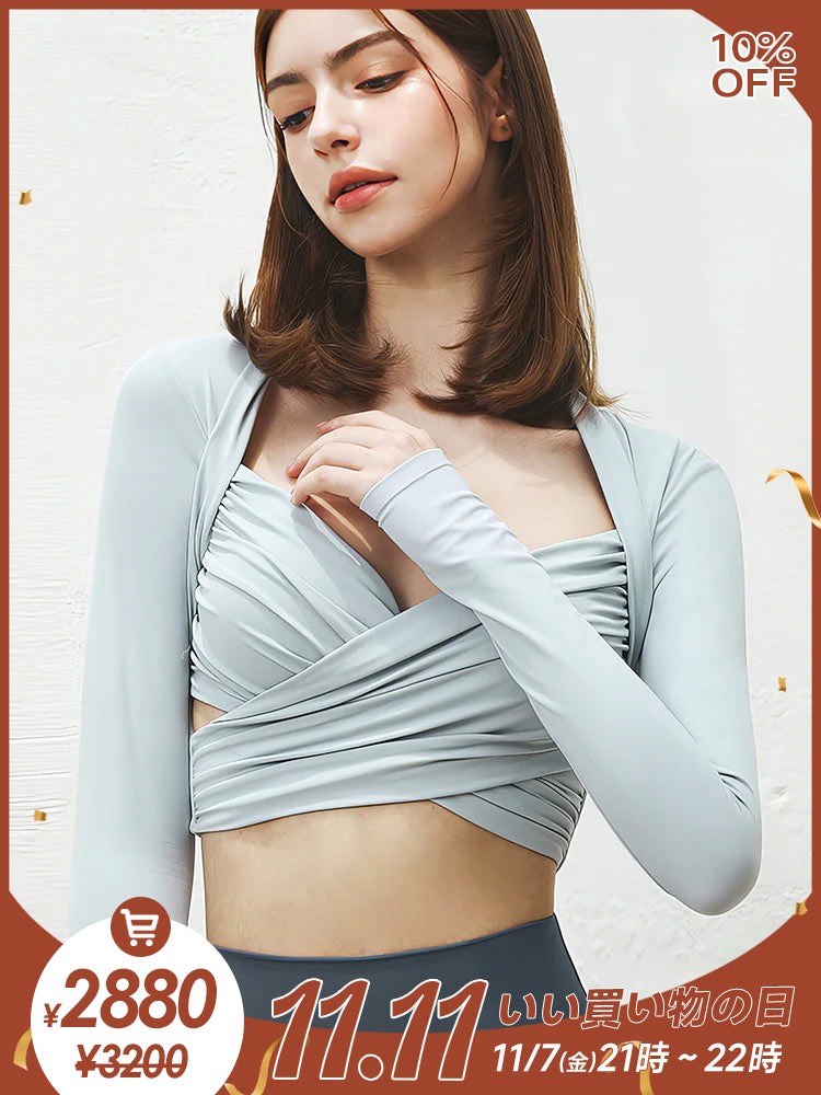 パット付き ヨガウェア ショート丈 フロントクロス