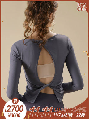 リブ ギャザー入り ヨガウェア トップス