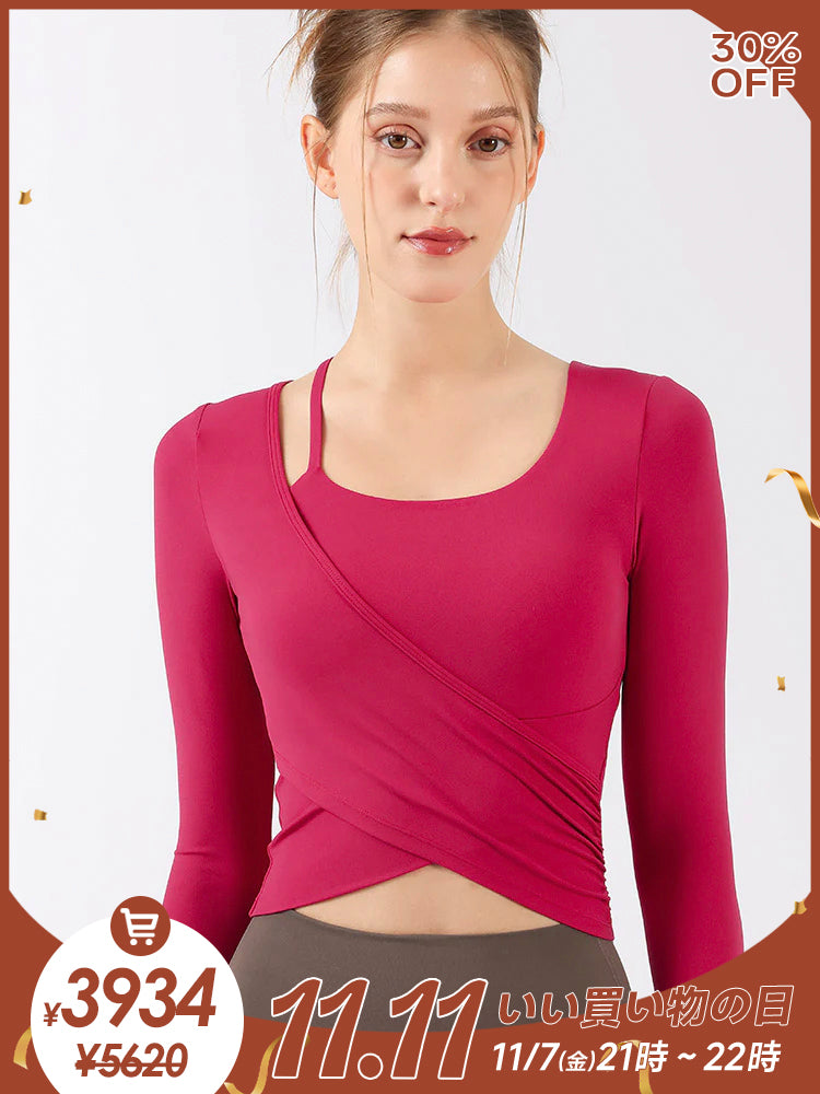 裾交差 アシンメトリー ロングスリーブ パッド付き