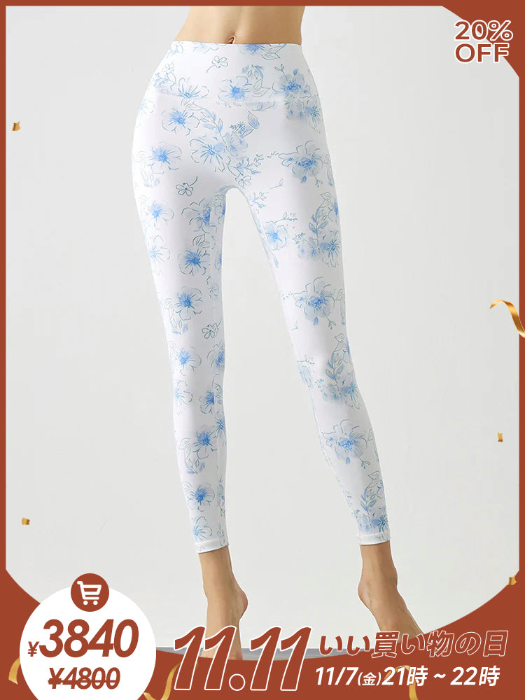 花柄 ハイウェスト シームレス レギンス