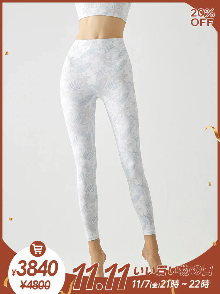 プリント柄 ハイウェスト シームレス レギンス