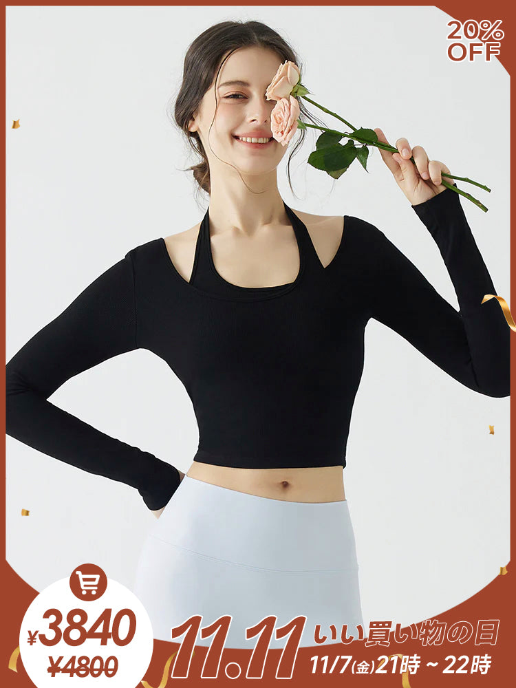 ホルターネック バックスタイル レイヤード風長袖