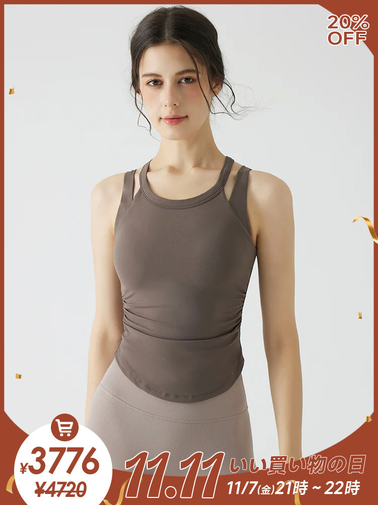 バックスタイル フェイクレイヤード スポーツブラ　