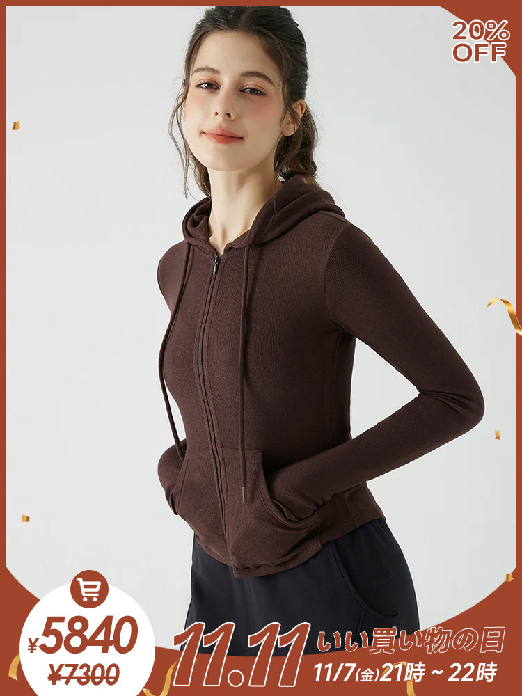 秋冬 スリムフィット フード付き パーカ