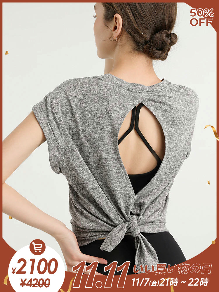 美背   2WAY  オープンバック半袖Tシャツ