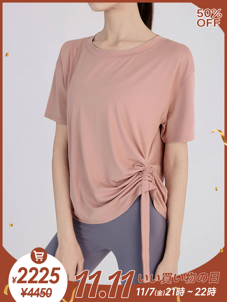 サイドシャーリング入り 半袖Tシャツ 吸湿速乾 ランニングウェア