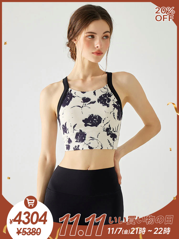 背中見せ 花柄 ブラトップ パッド付き