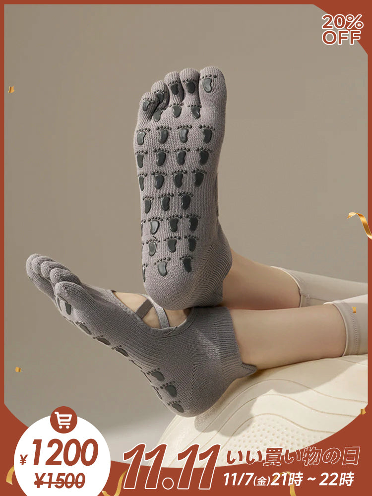 滑り止め付き 5本指ヨガソックス 甲あき 通気