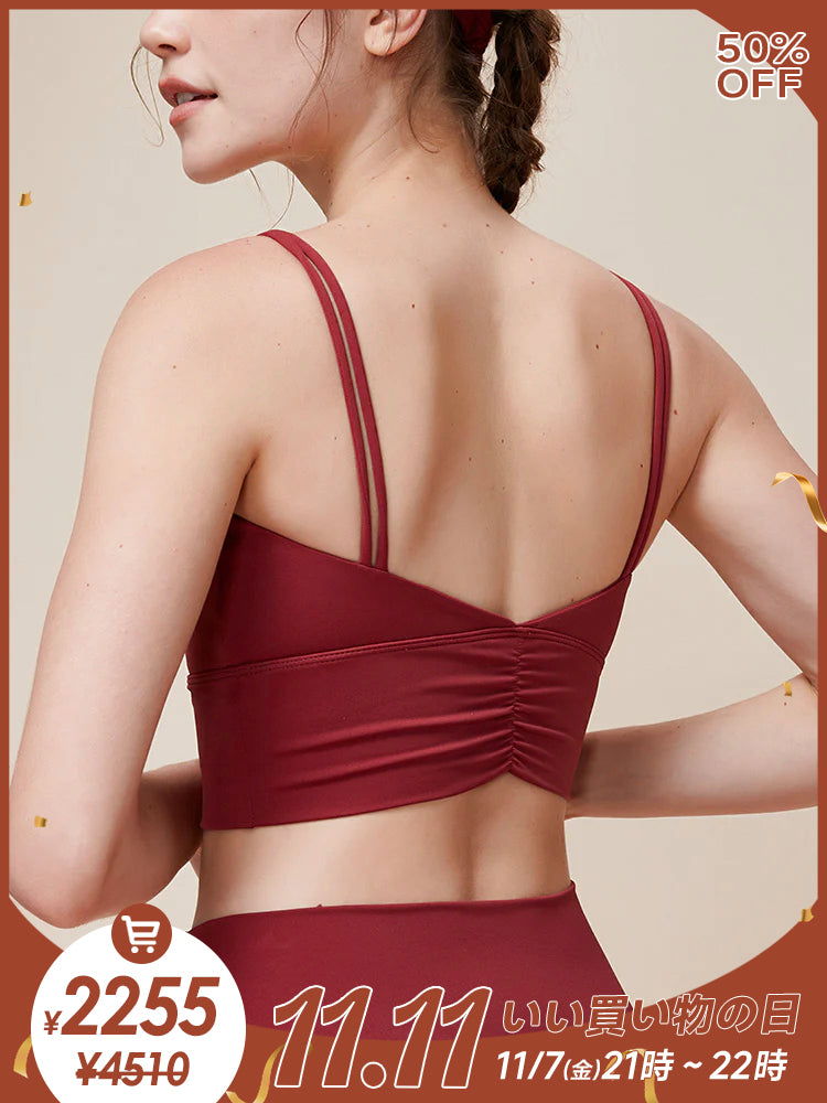 ダブルストラップ スポーツブラ バッグシャーリング入り 美背