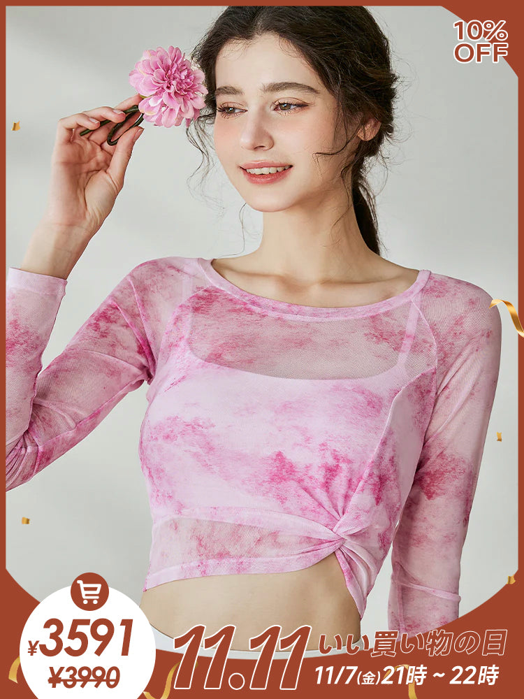 タイダイ柄 オーガンジー 長袖＋スポーツブラ セット