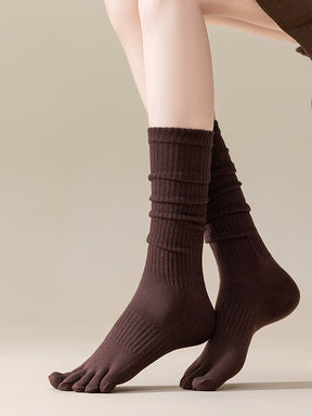 ベーシック 無地 リブ ミドル丈 5本指ソックス