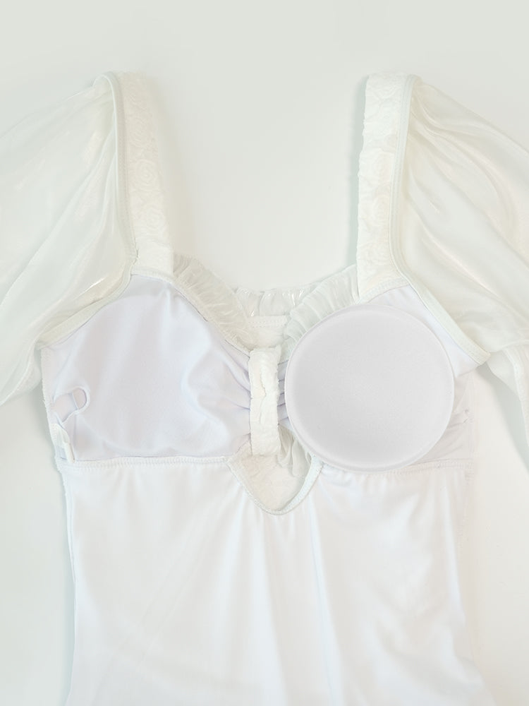 パフ長袖 フリルショーツ 露出控え ワンピース お洋服っぽい水着