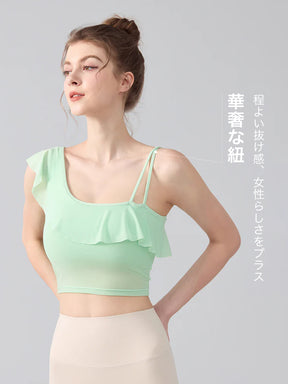 吸湿速乾 アシンメトリー メッシュ フリルキャミブラ