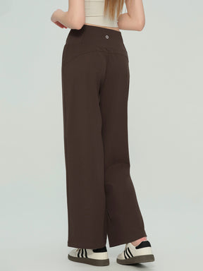 裏起毛ハイウエストワイドパンツ ポケット付き 秋冬ヨガパンツ