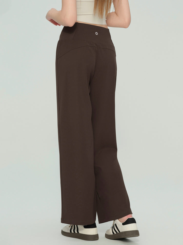 裏起毛ハイウエストワイドパンツ ポケット付き 秋冬ヨガパンツ