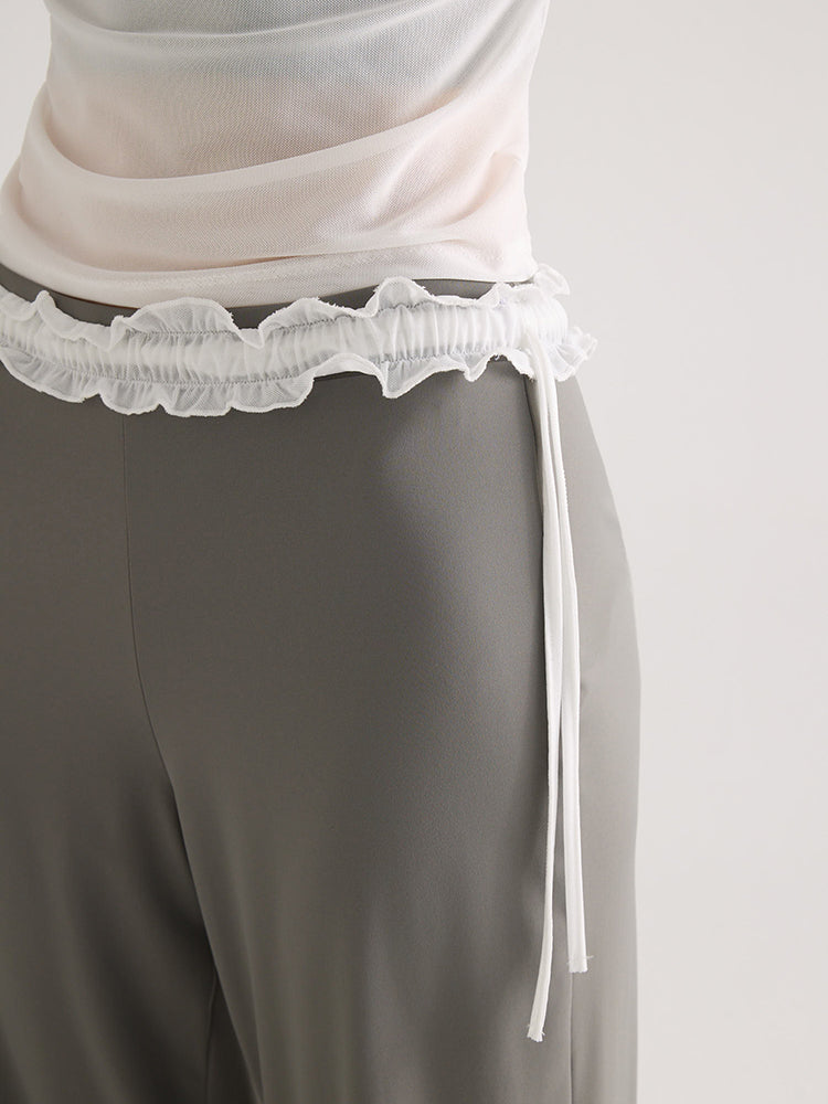 レースデザイン ヒップアップ ワイドパンツ