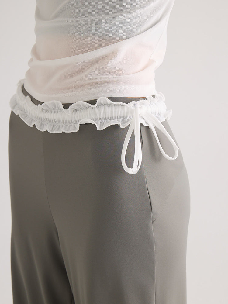レースデザイン ヒップアップ ワイドパンツ