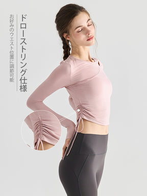 Yomomentサイドドローストリング仕様 長袖シャツ レディース 着痩せ 美シルエット おしゃれ