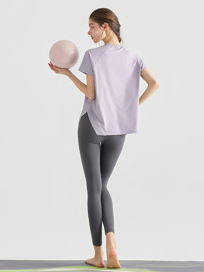 Yomomentメッシュ切り替え 半袖Tシャツ レディース サイドスリット 体型カバー 吸汗速乾