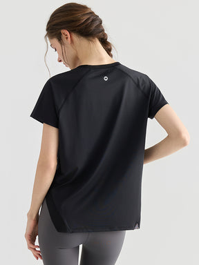 Yomomentメッシュ切り替え 半袖Tシャツ レディース サイドスリット 体型カバー 吸汗速乾
