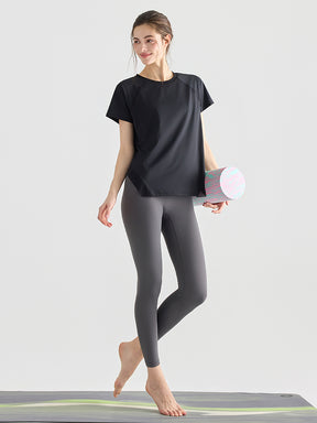 Yomomentメッシュ切り替え 半袖Tシャツ レディース サイドスリット 体型カバー 吸汗速乾